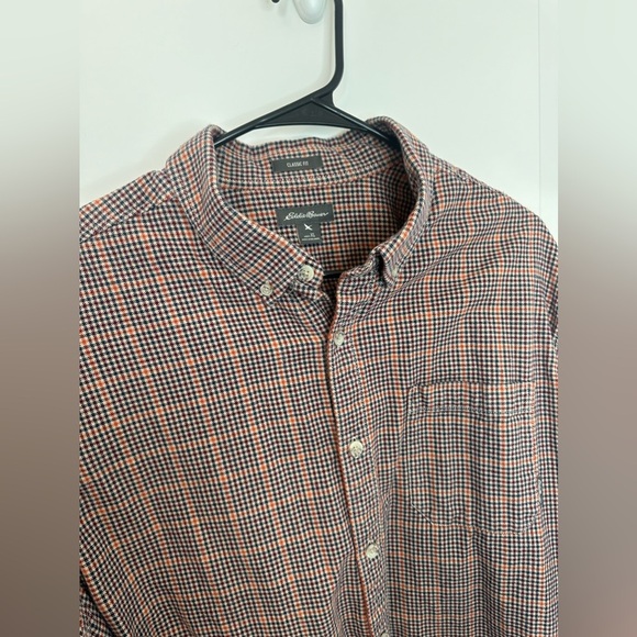 Eddie Bauer Men’s XL Classic Fit Button Down Orange Cotton Long Sleeve, Gingham - Picture 6 of 8